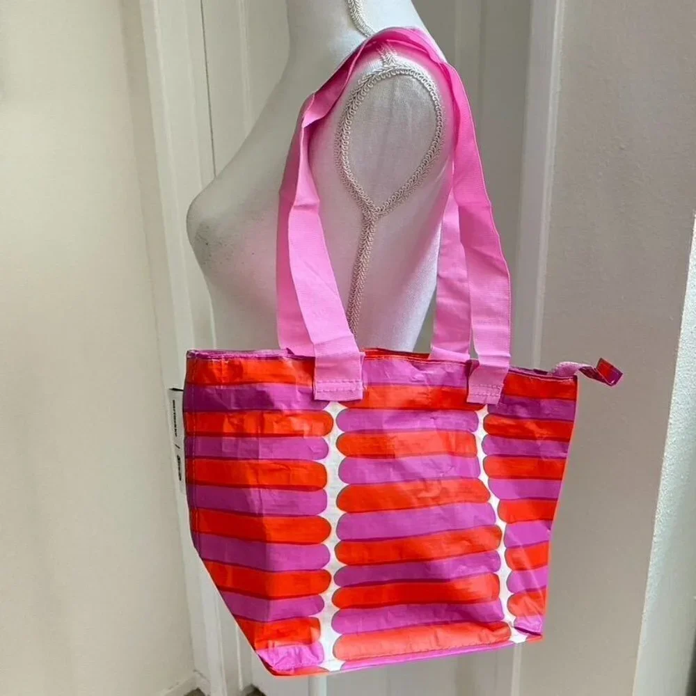 Ikea x Marimekko BASTUA Shopping Lunch Bag Pink Dual Handles